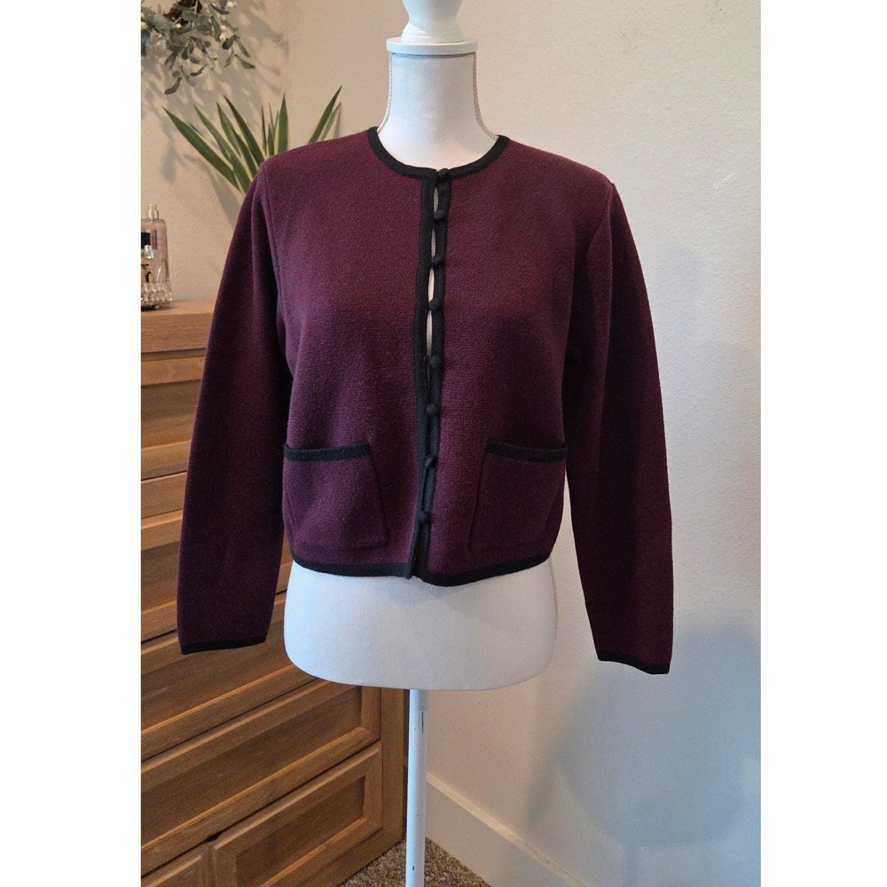 Liz Claiborne Collection Cardigan Petite Merino Wool Blend Maroon Vintage PM - Picture 9 of 11